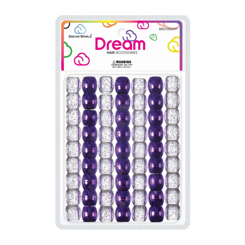 Dream Beads 16MM 62 PC Glitter Purple Clear - BR3100GPP