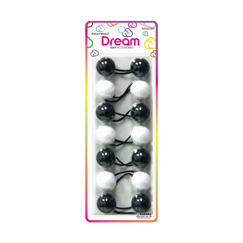 Dream Ponytail Holders 25MM 7 PC - Black & White - BR2625BW