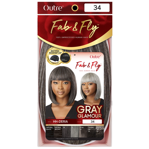 Outre - Human Hair - Fab & Fly Full Cap Wig - Gray Glamour - Deria